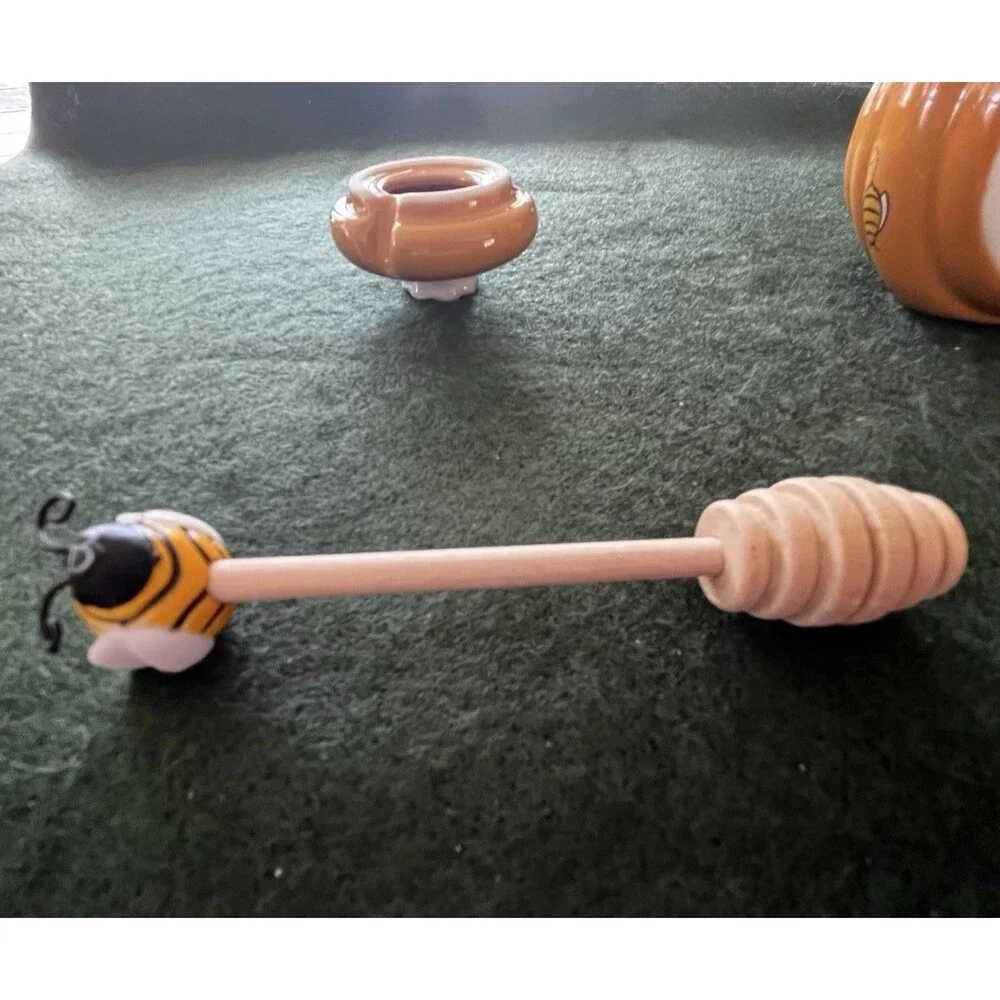 Mini Honey Pot Ceramic Jar & Wood Dipper Joie MSC Beehive with Bee Dipper